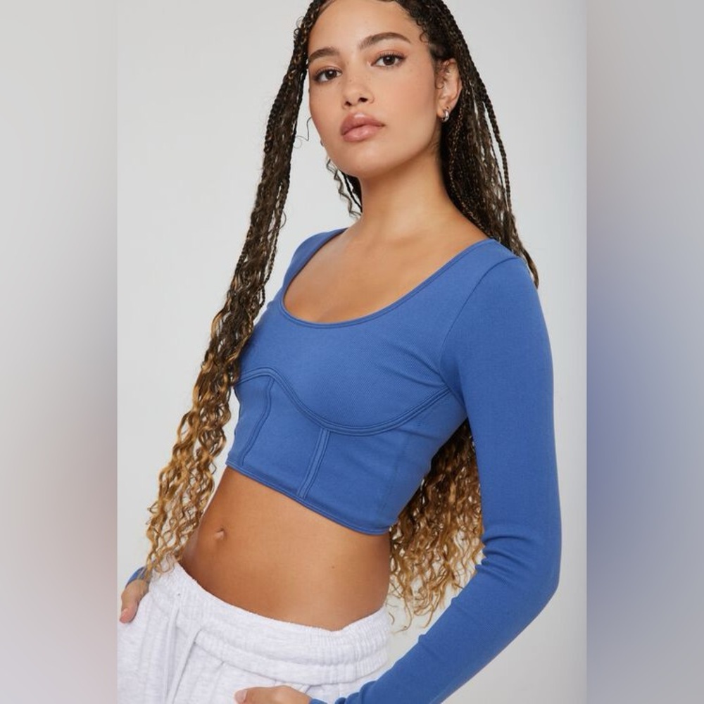 Garage Blue Fitted Seamless Crop Top